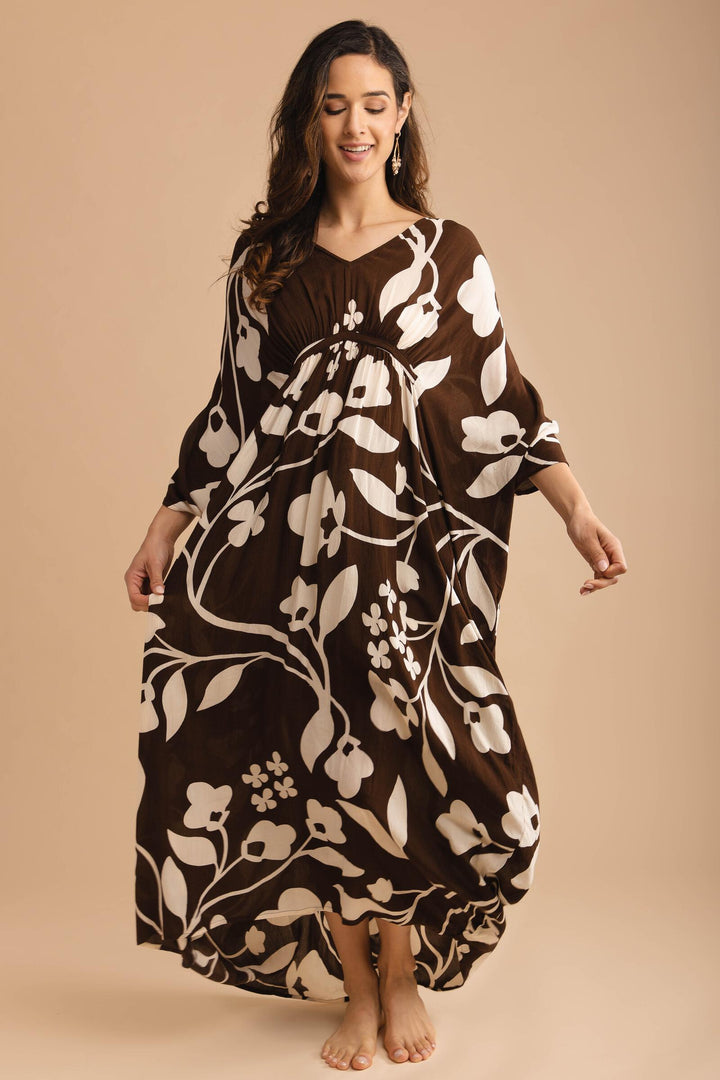 Shadow Floral Print Maxi Kaftan