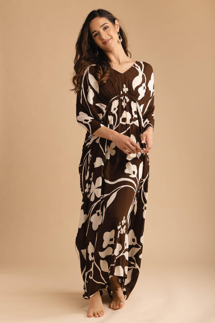 Shadow Floral Print Maxi Kaftan