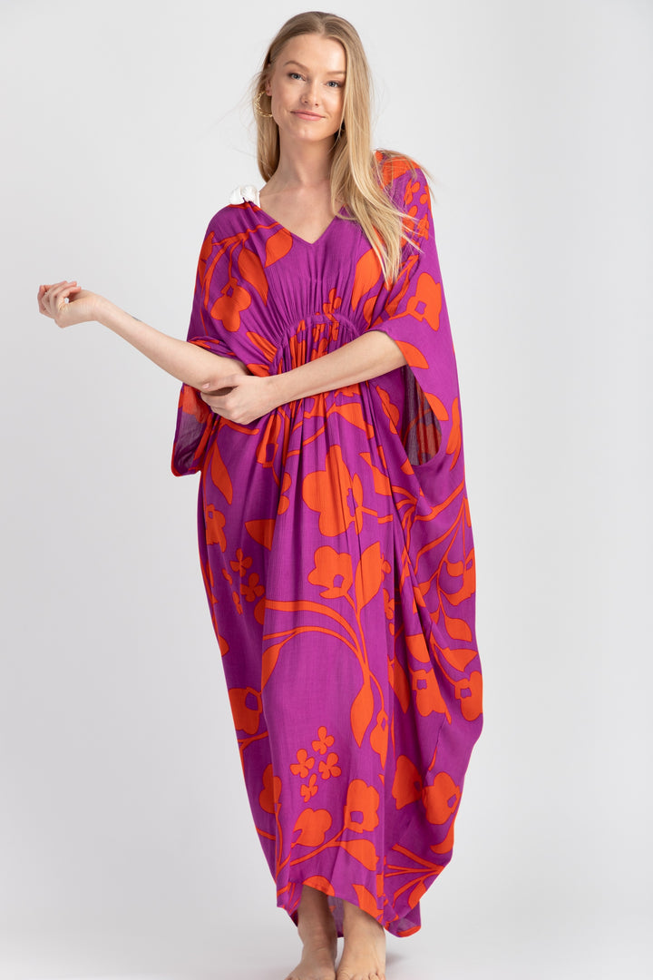 Shadow Floral Print Maxi Kaftan