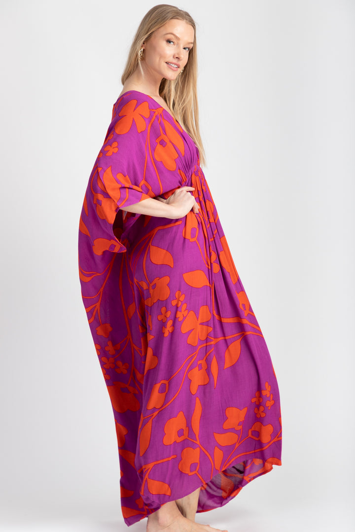 Shadow Floral Print Maxi Kaftan