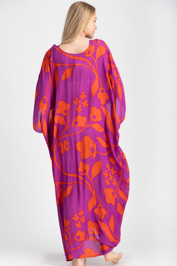 Shadow Floral Print Maxi Kaftan