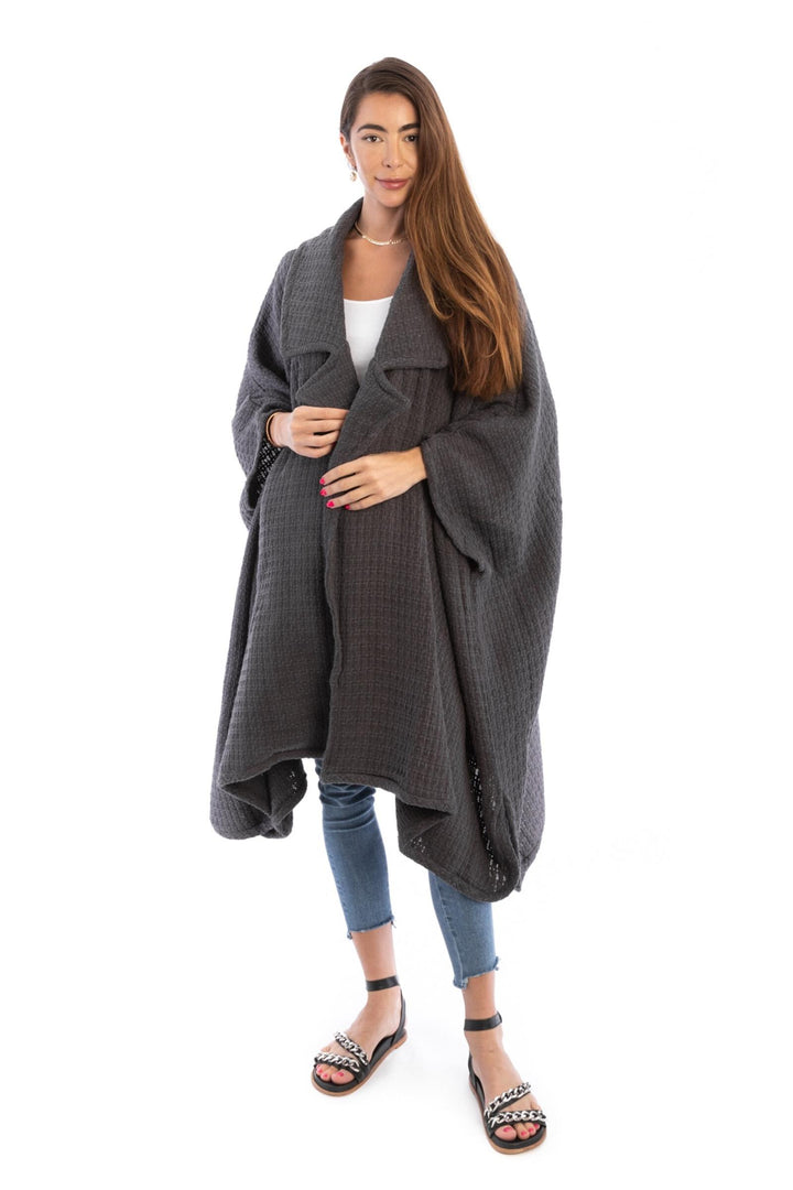 Comfy Oversized Waffle Knit Collared Jacket