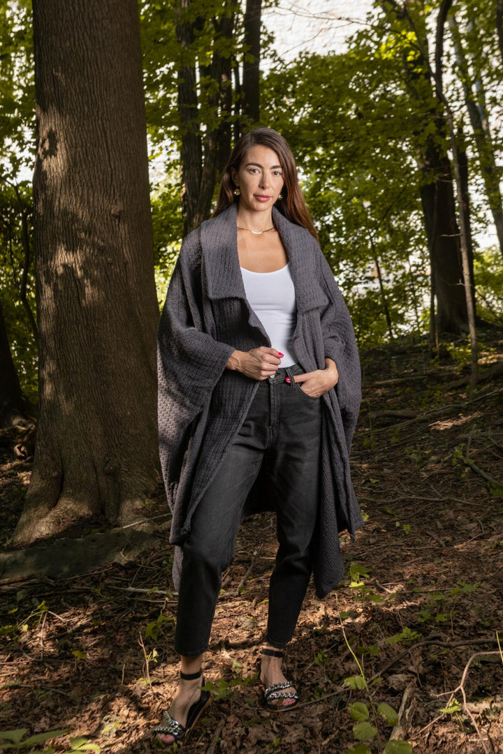 Comfy Oversized Waffle Knit Collared Jacket