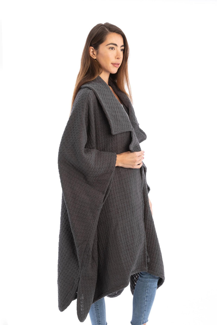 Comfy Oversized Waffle Knit Collared Jacket