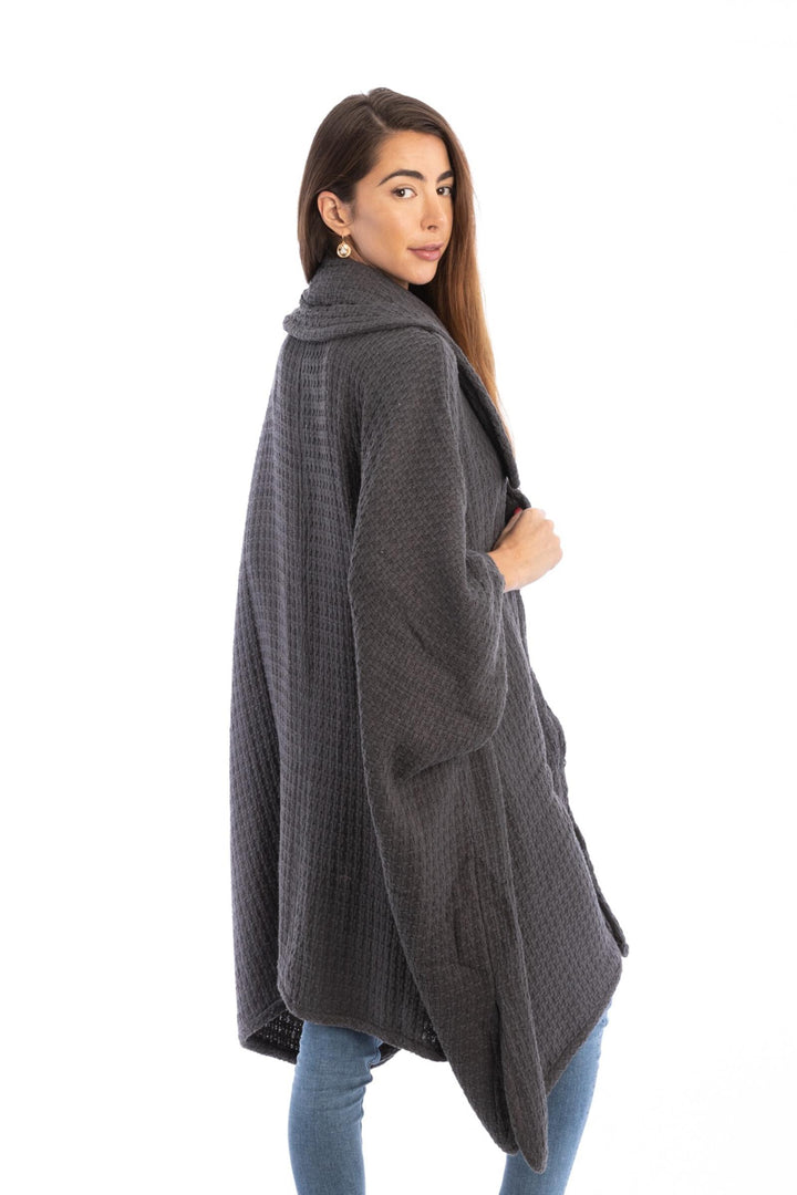 Comfy Oversized Waffle Knit Collared Jacket