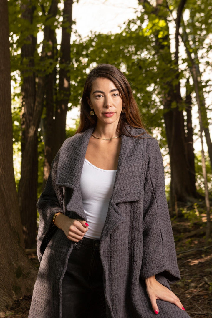 Comfy Oversized Waffle Knit Collared Jacket