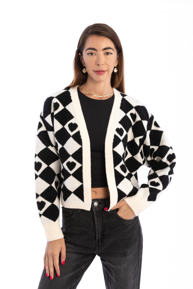 Checkered Hearts Cropped Cardigan