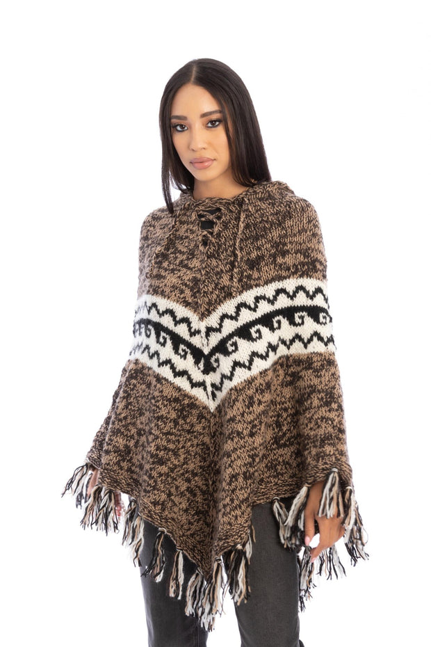 Woolen Handknitted Hooded Poncho
