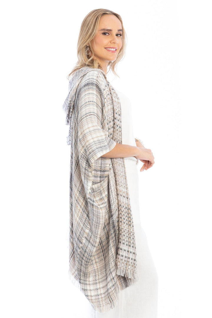 Plaid Hooded Cotton Wool Ruana