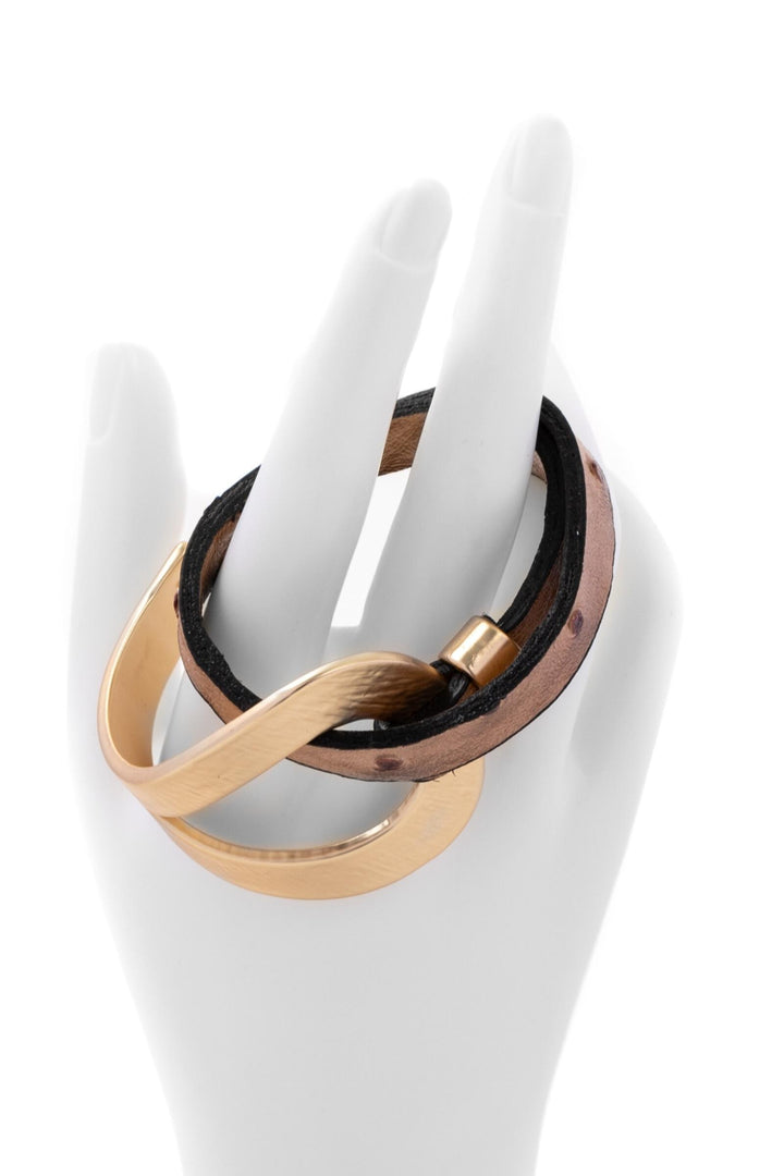 Hammered Double Wrap Leather Loop Bracelet