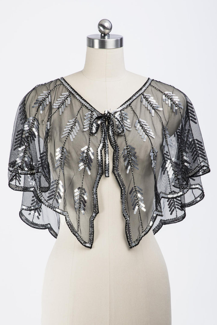 Sequin Detail Scallop Mesh Capelet