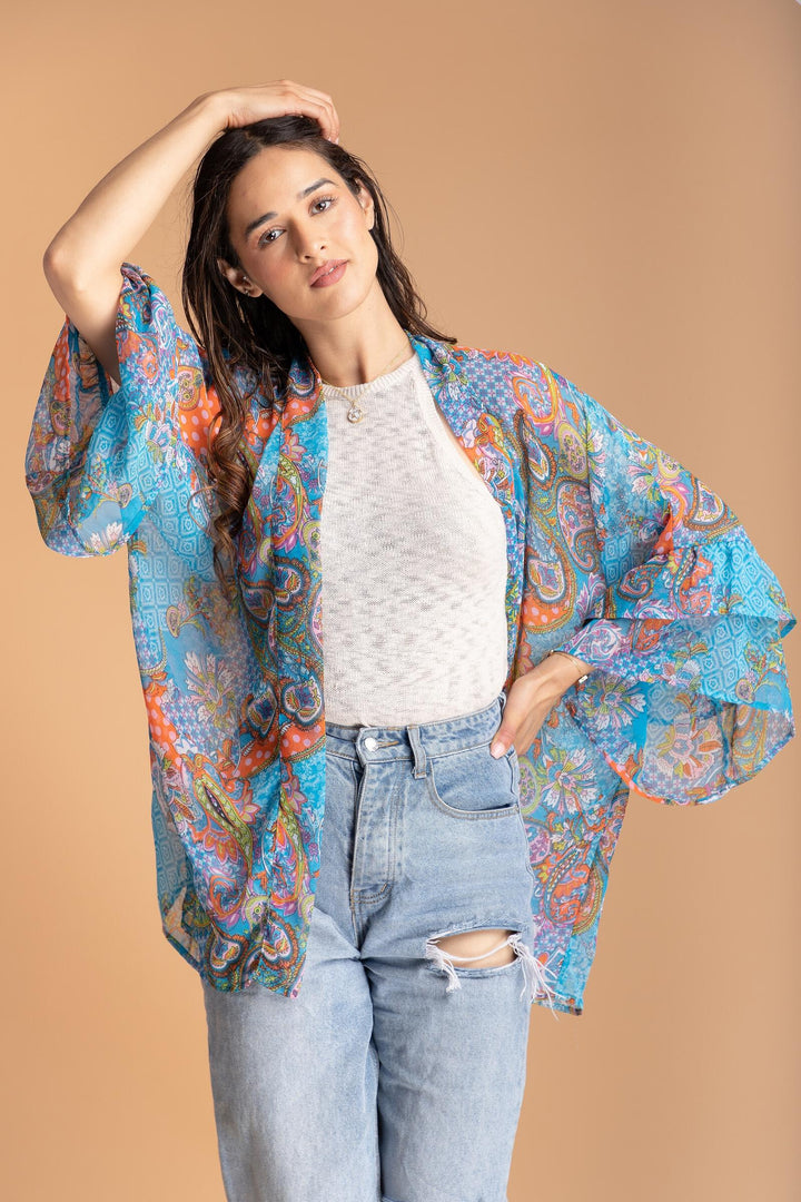 Marius Short Turquoise Kimono