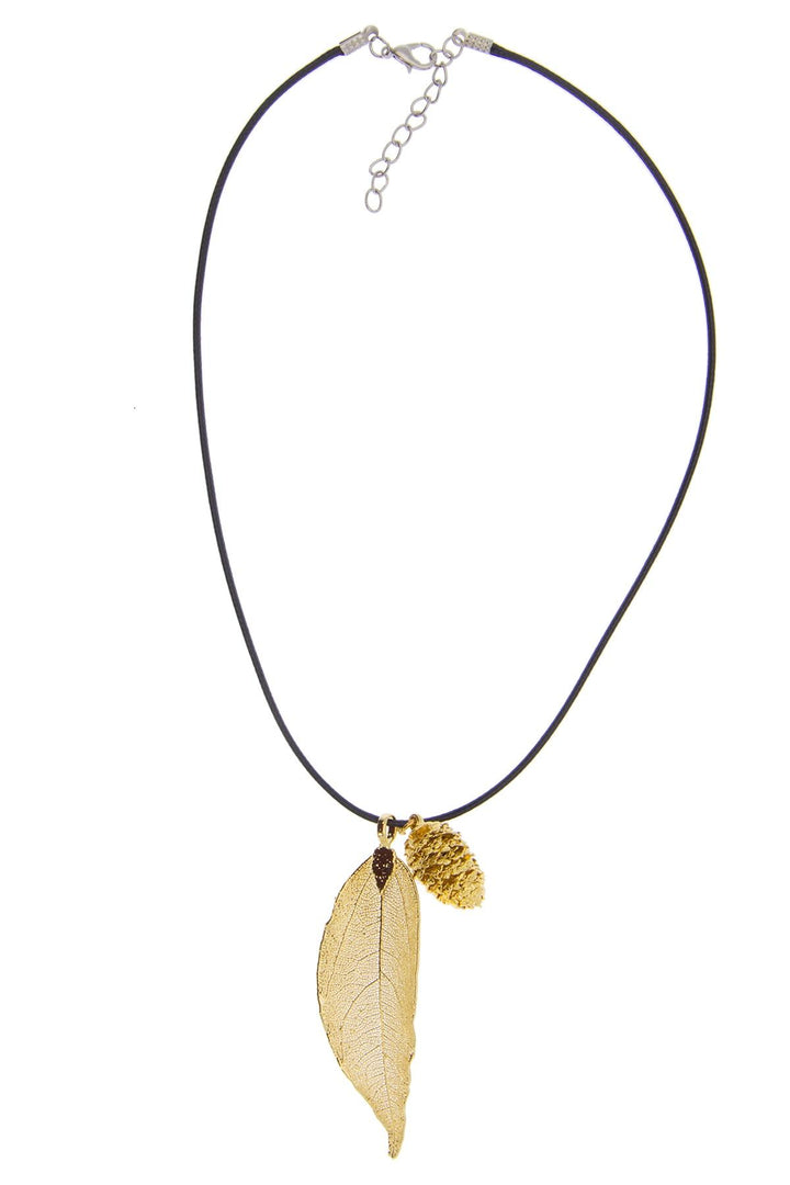 Black Thread Gold Leaf Necklace