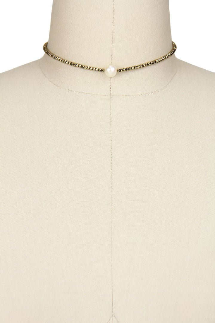 Pyrite Pearl Choker Necklace