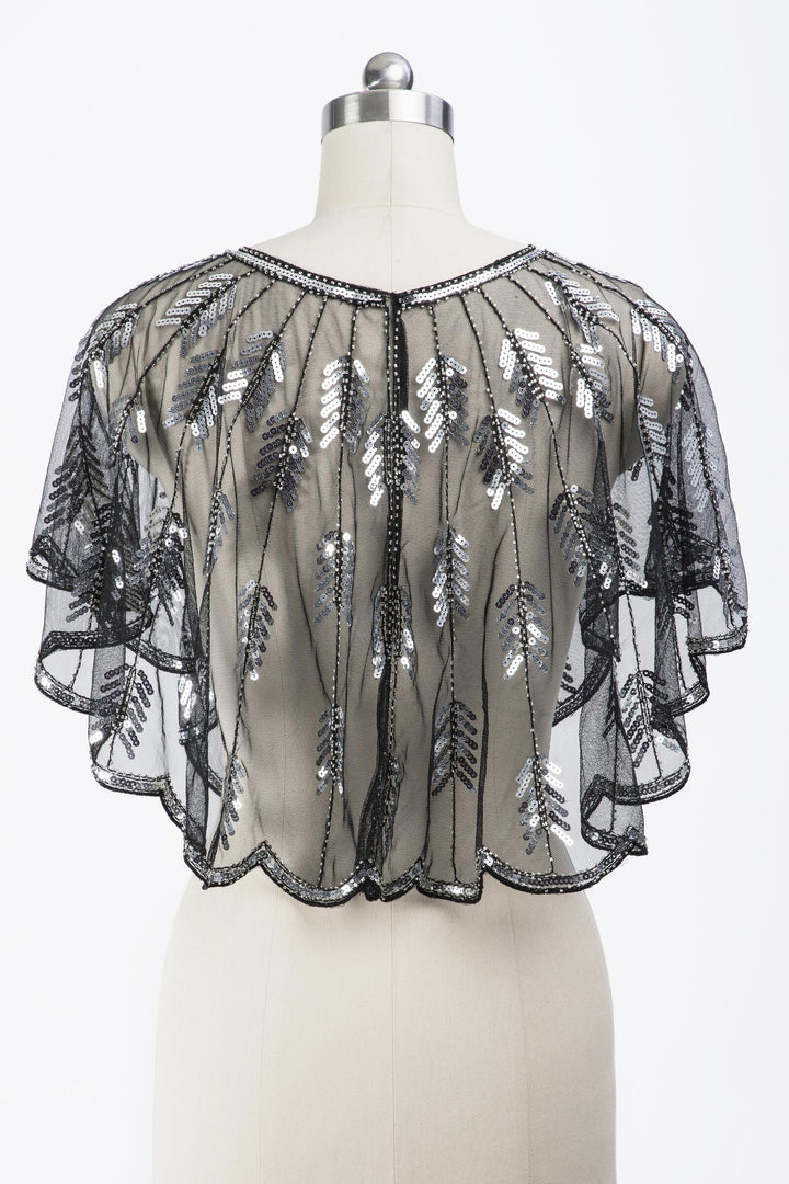 Sequin Detail Scallop Mesh Capelet
