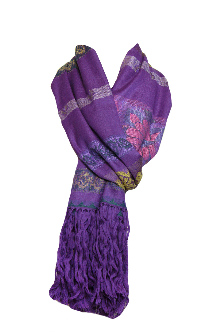 Fringed Floral Stripes Scarf
