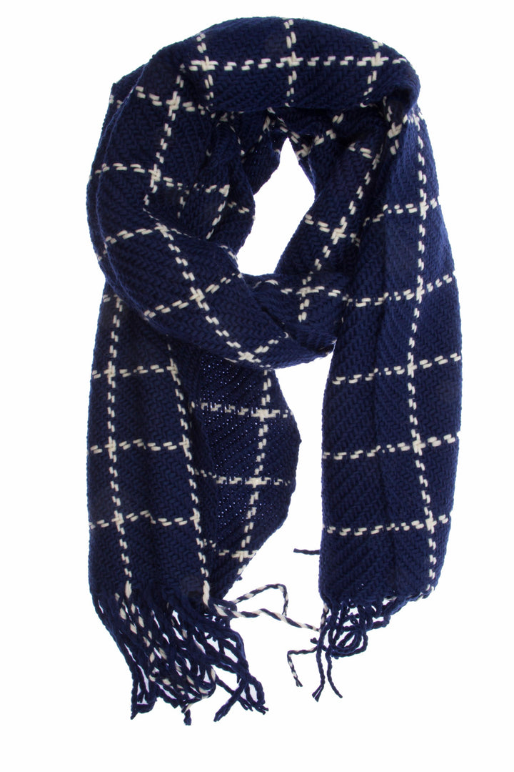 Stitched Plaid Acrylic Scarf With Fringe
