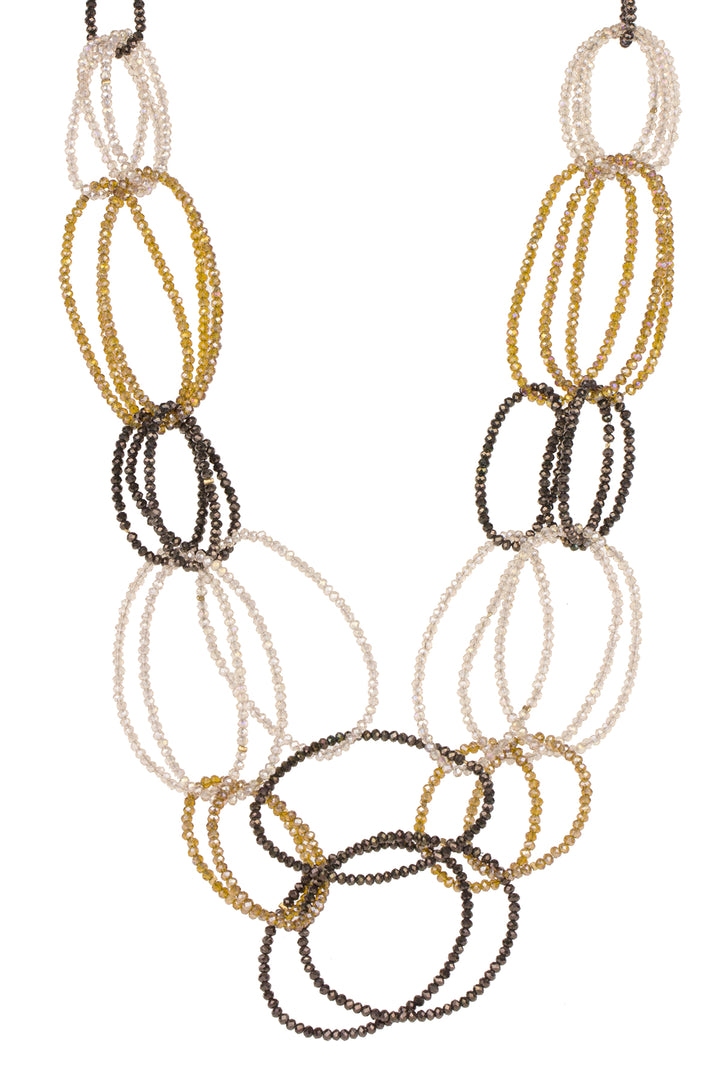 3-Multi Layer Oval Crystal Beaded Necklace
