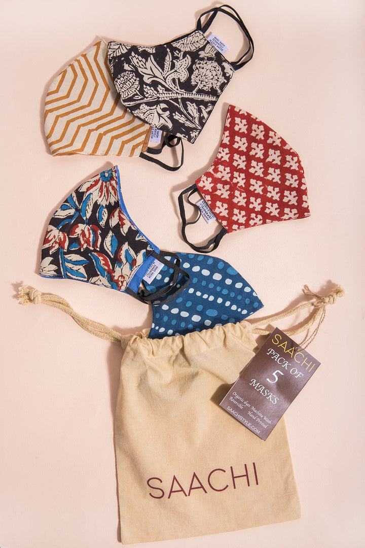 Set of 5 Botanical Dyed Cotton Masks