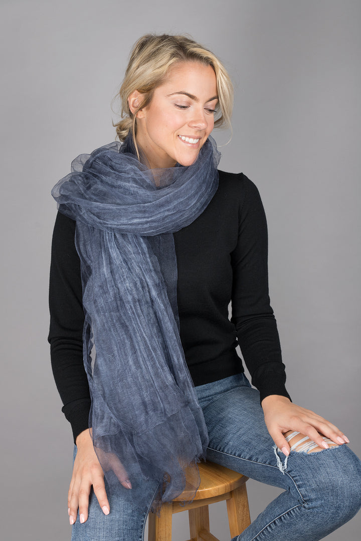 Diaphanous Textured Wrap Silk Scarf