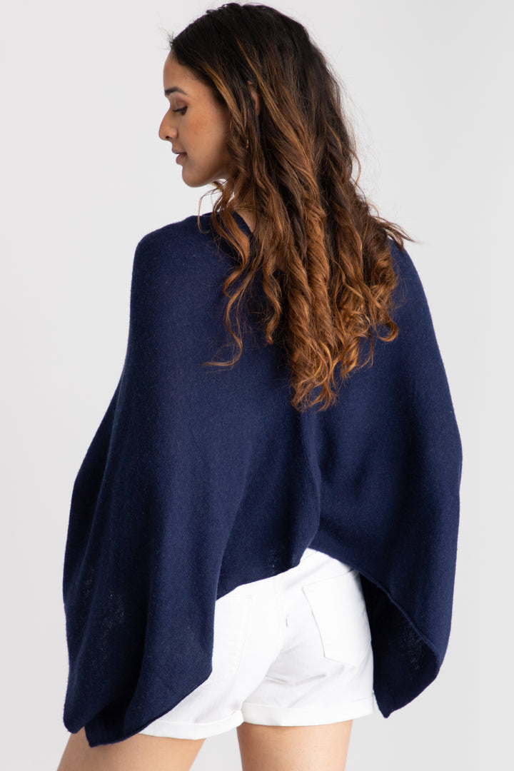 Heart Cashmere and Silk Poncho Navy