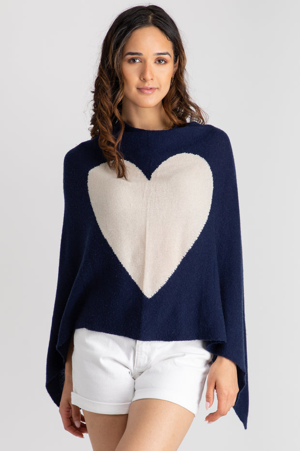Heart Cashmere and Silk Poncho Navy