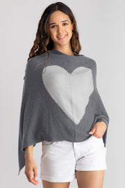 Heart Cashmere and Silk Poncho Grey