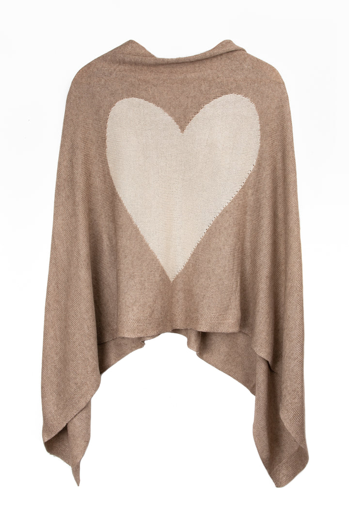 Heart Cashmere and Silk Poncho Taupe