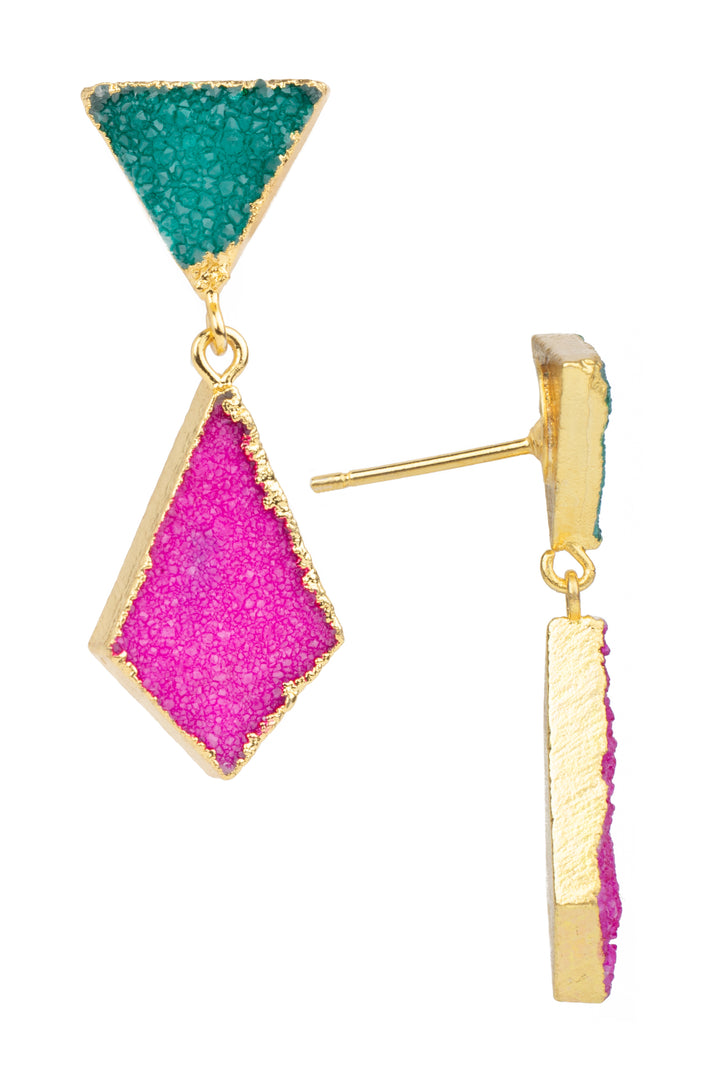 Carnival Multi Druzy Two Tone Dangle Earrings