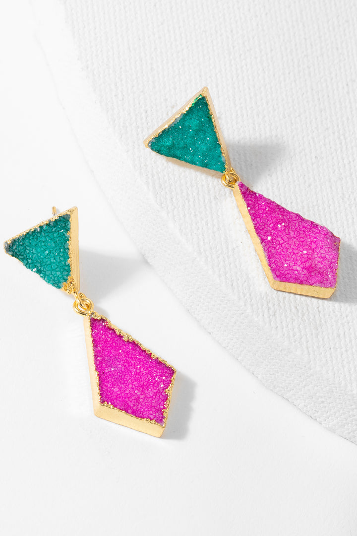 Carnival Multi Druzy Two Tone Dangle Earrings