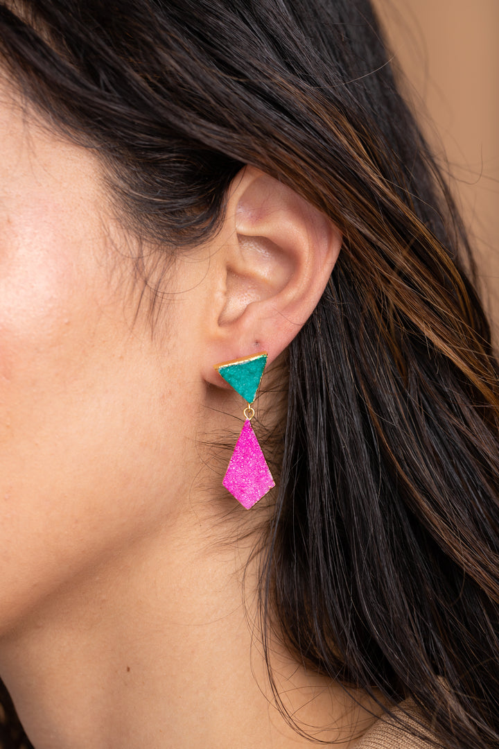 Carnival Multi Druzy Two Tone Dangle Earrings
