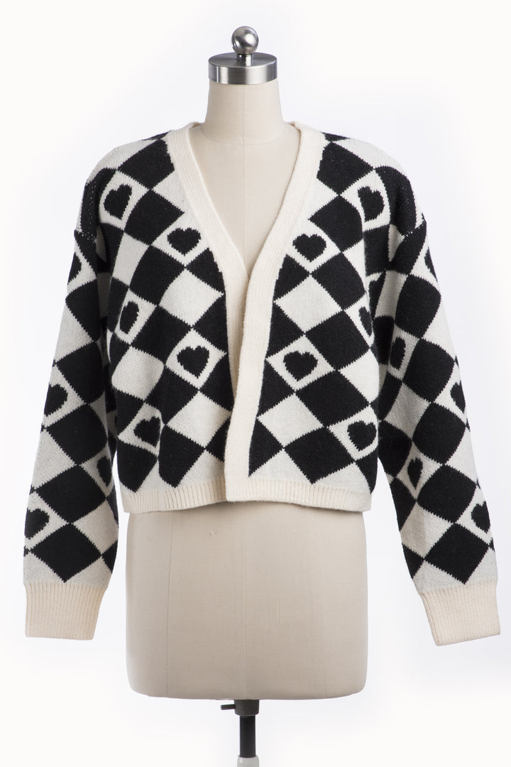 Checkered Hearts Cropped Cardigan