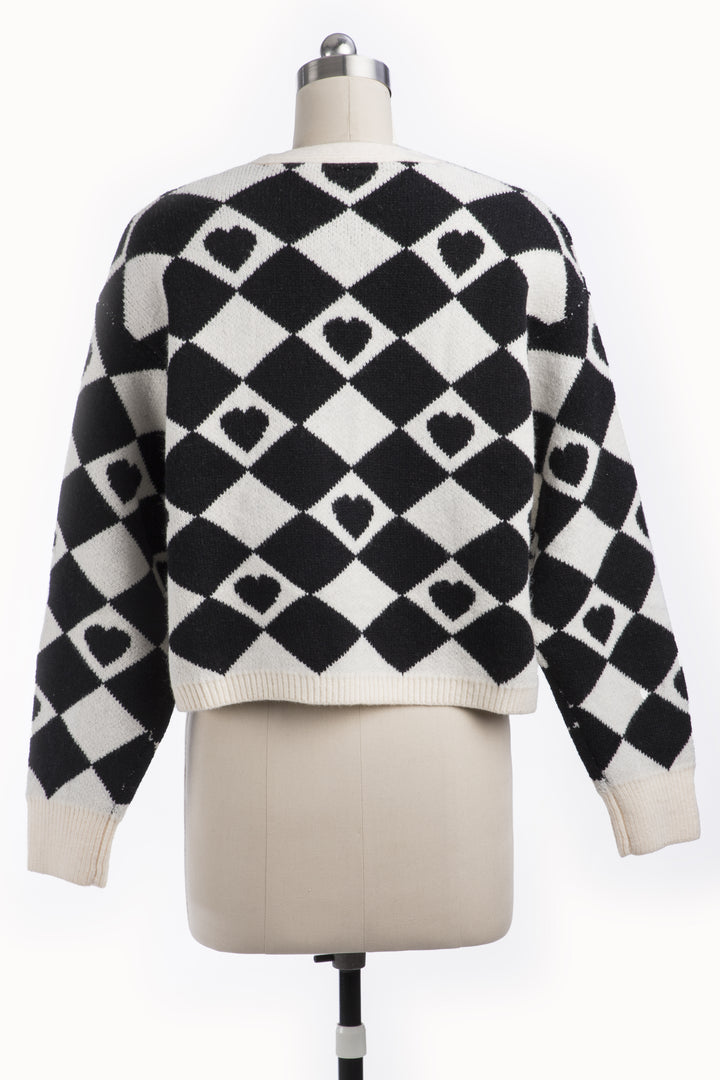 Checkered Hearts Cropped Cardigan