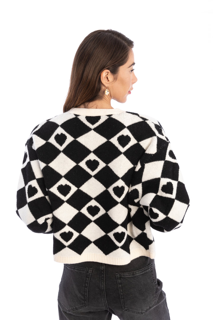 Checkered Hearts Cropped Cardigan