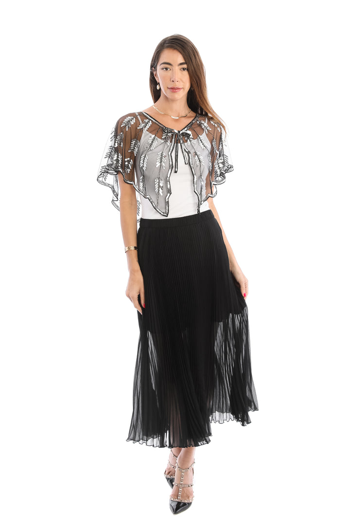 Sequin Detail Scallop Mesh Capelet