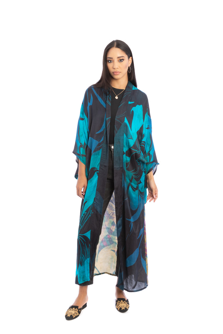 Vibrant Satin Kimono Abstract