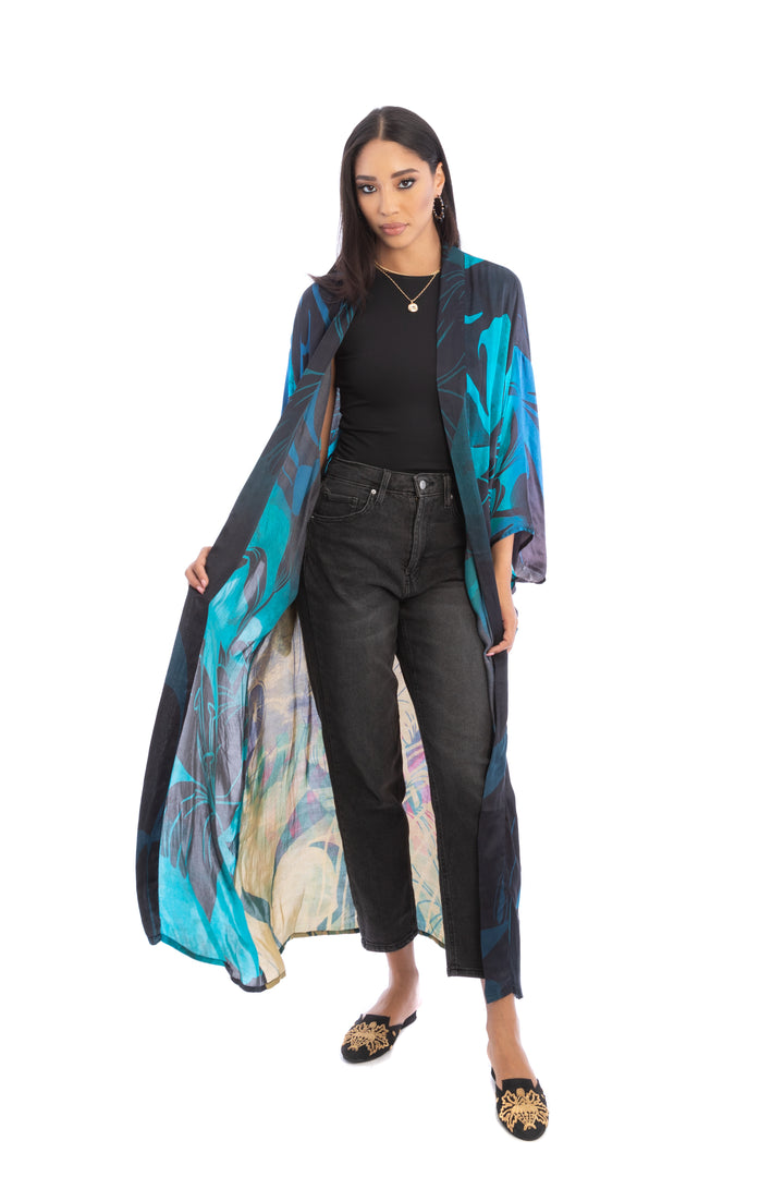 Vibrant Satin Kimono Abstract