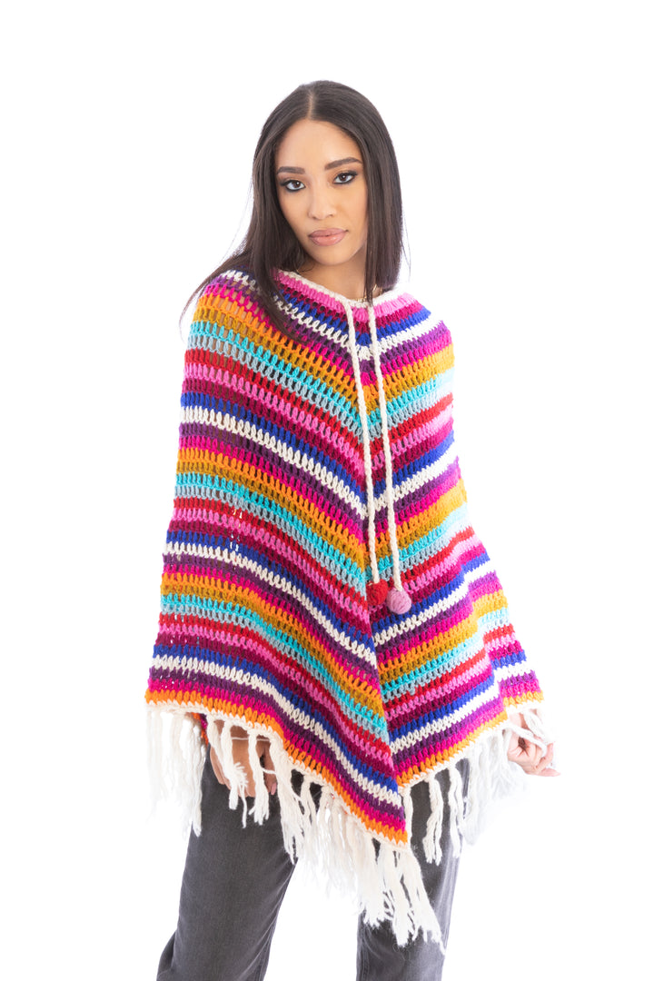 Open Weave Crochet Rainbow Poncho