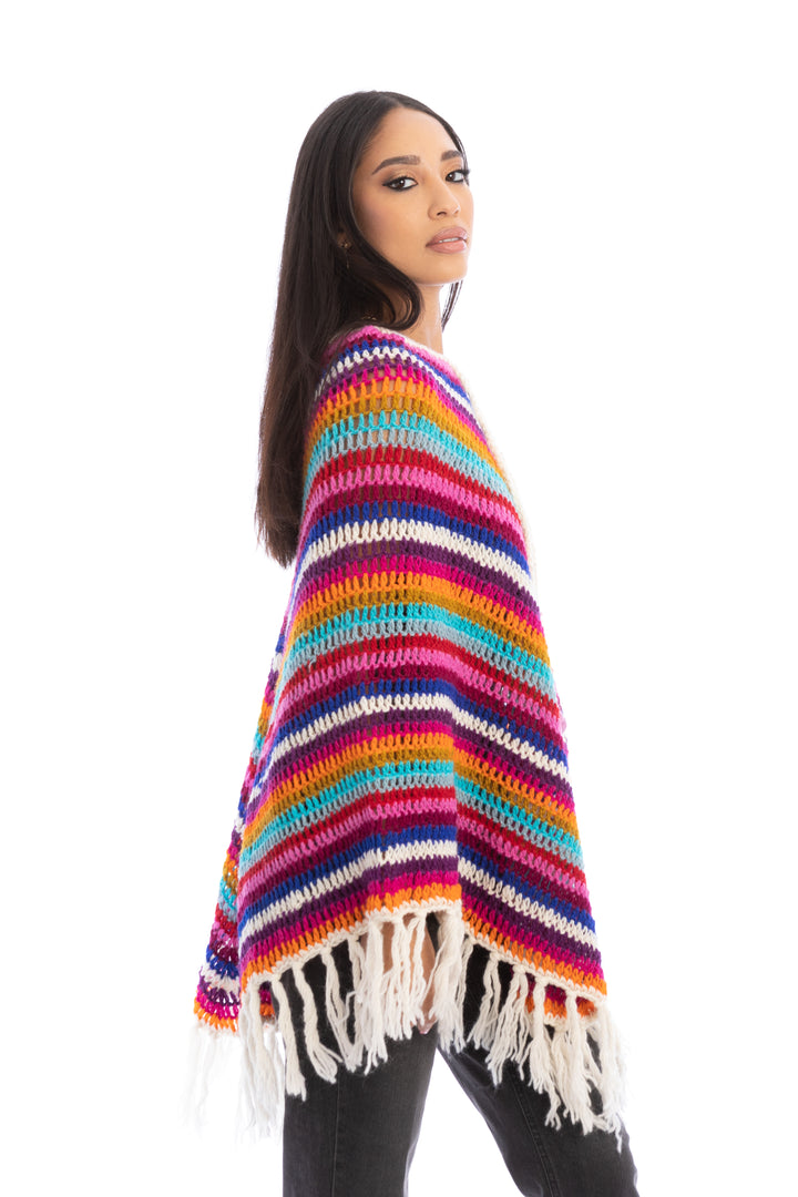 Open Weave Crochet Rainbow Poncho