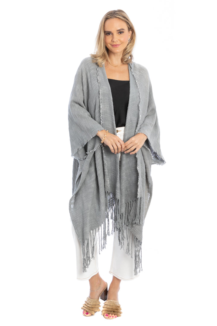 Dawn To Dusk Cotton Hooded Kimono With Fringe