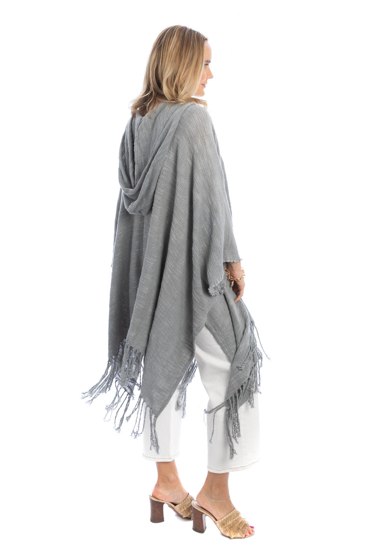 Dawn To Dusk Cotton Hooded Kimono With Fringe