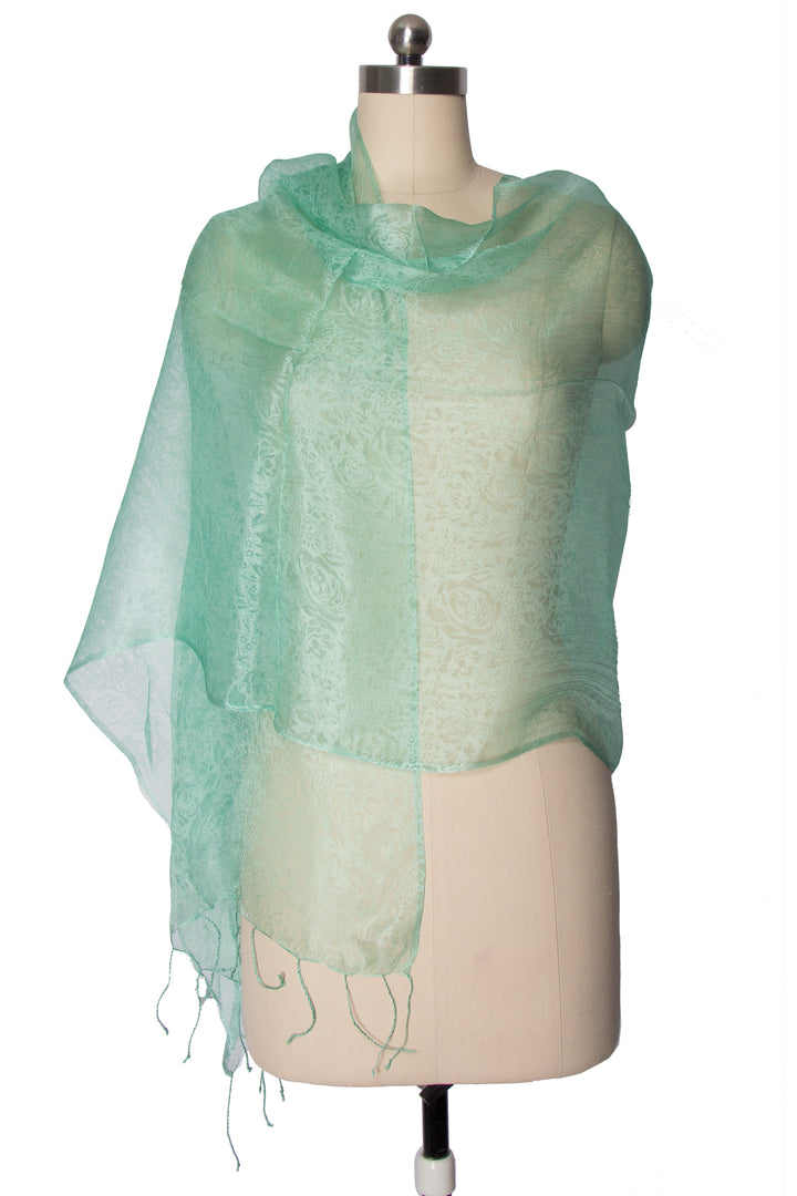 Sea Foam Sheer Scarf with Fringe