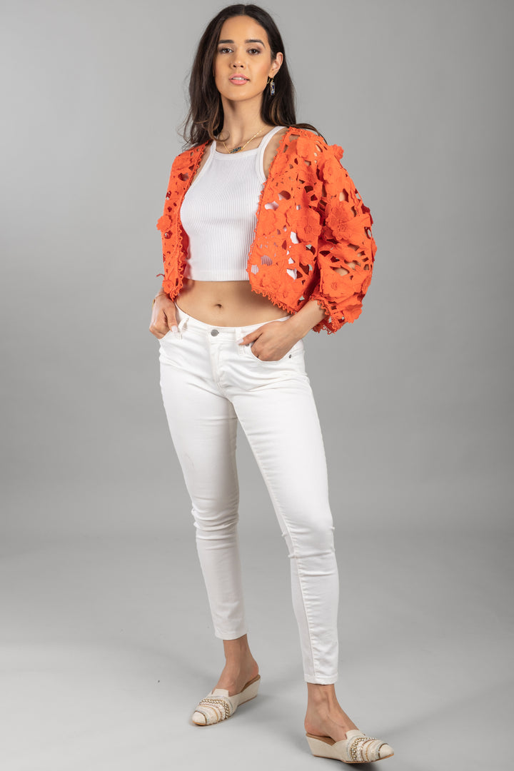 Floral Lace Cut Out Bolero Coral