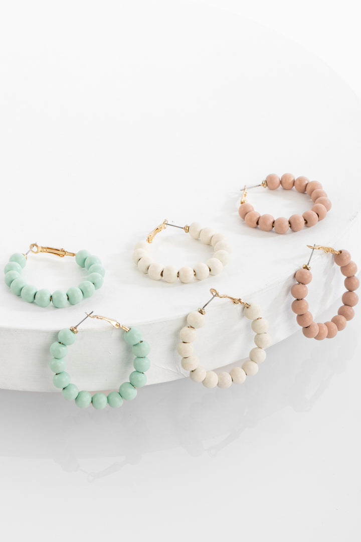 Wood Beaded Hoop Earrings