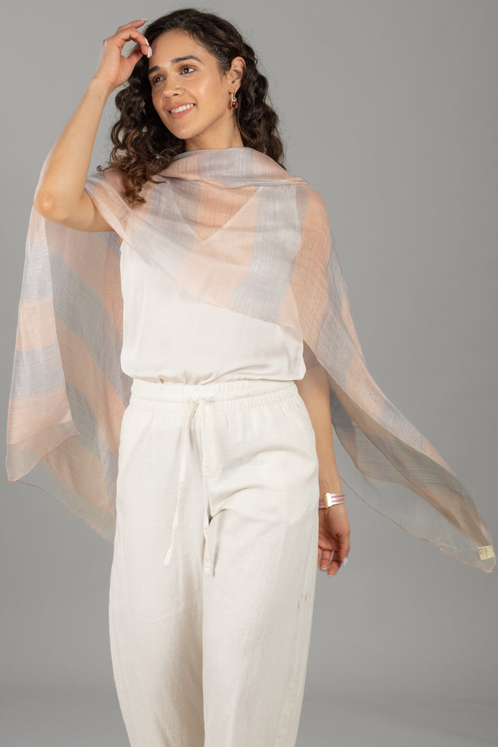 Silk Wool Shimmering Striped Scarf
