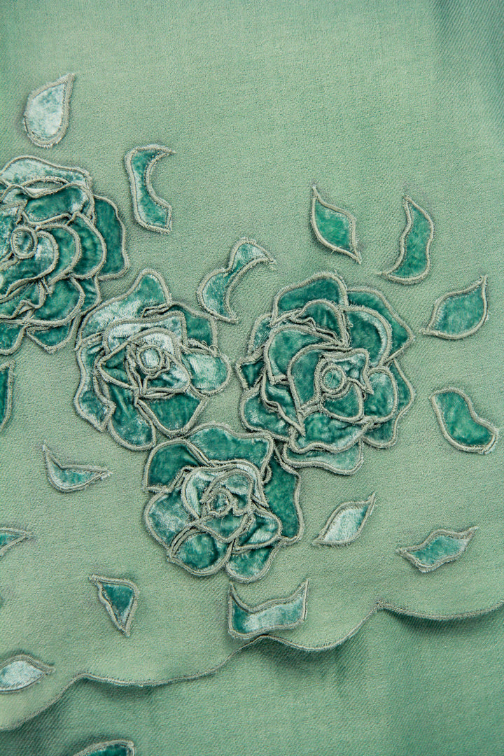 Flower Petal Embroidered Wool Scarf
