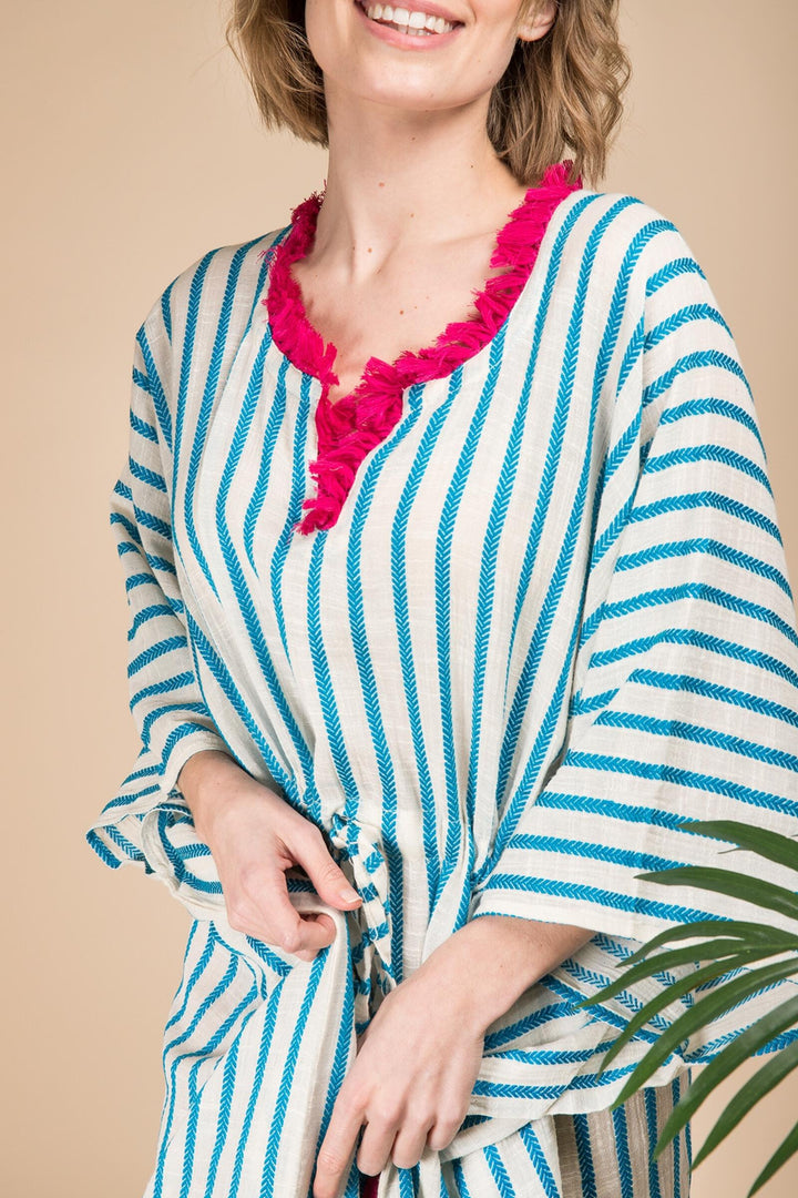 Geometric Stripe Cotton Long Kaftan