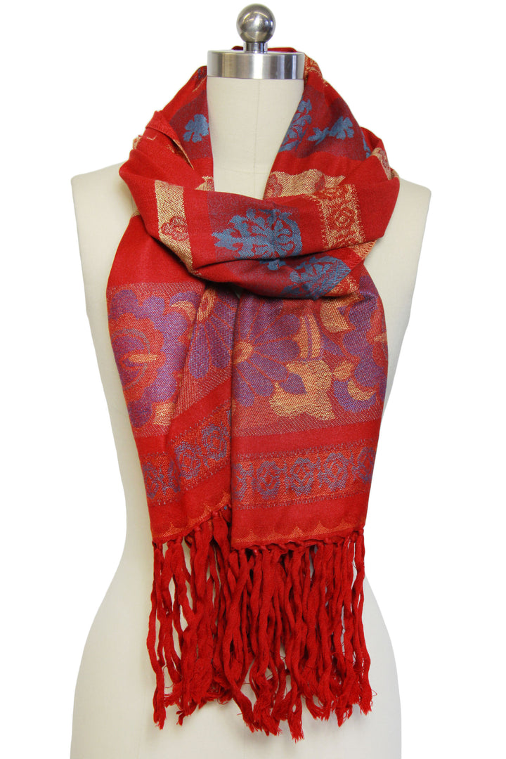 Fringed Floral Stripes Scarf