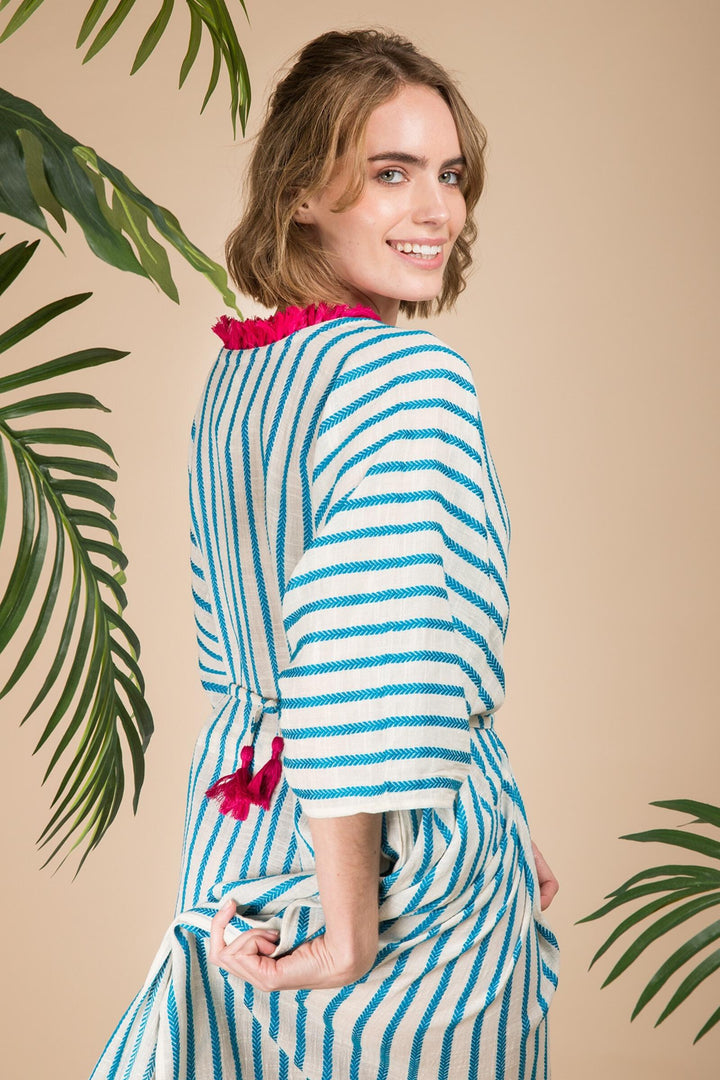 Geometric Stripe Cotton Long Kaftan