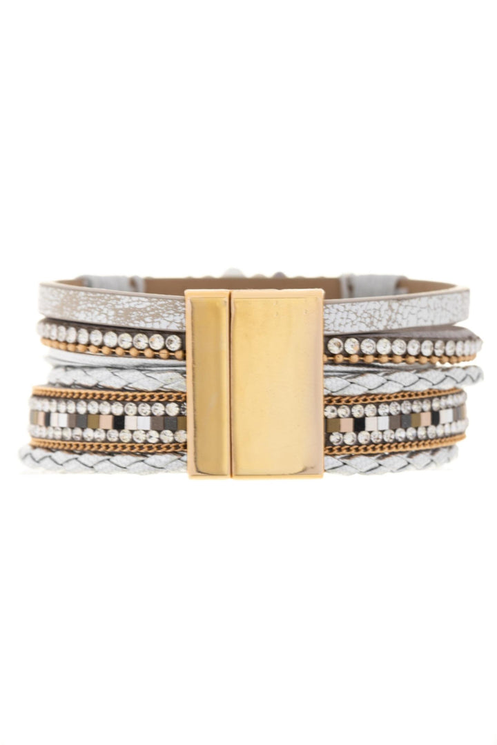 Vegan Leather Golden Heart Beaded Bracelet